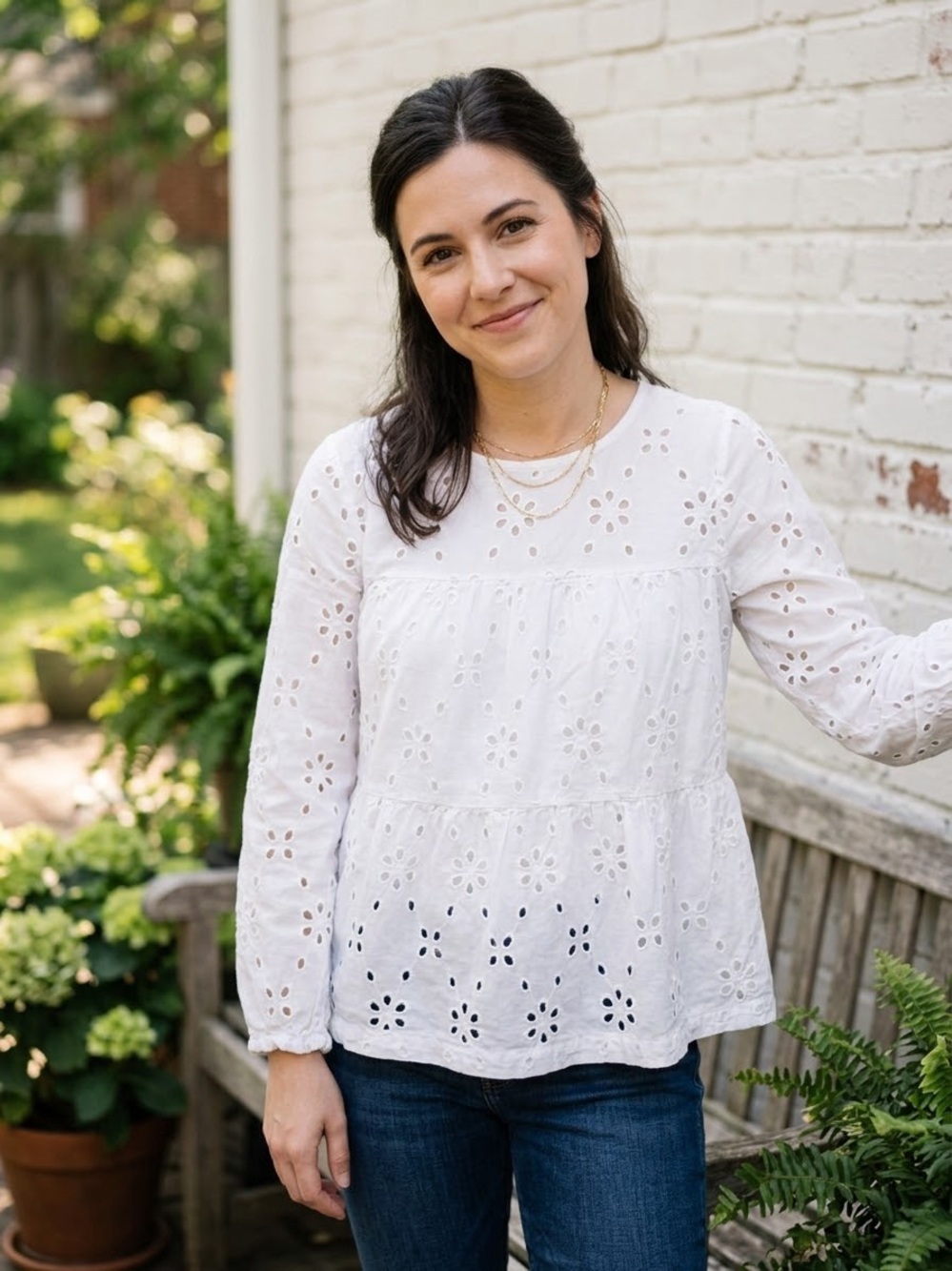 J.Crew White Cotton Floral Eyelet Tiered Peplum Blouse Top Women XS Re-Imagined